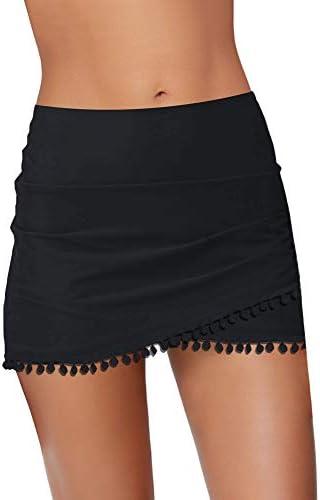 GRAPENT Women's High Waisted Bikini Bottoms Ruched Swimsuit Tulip Hem Swim Skirt, Size L