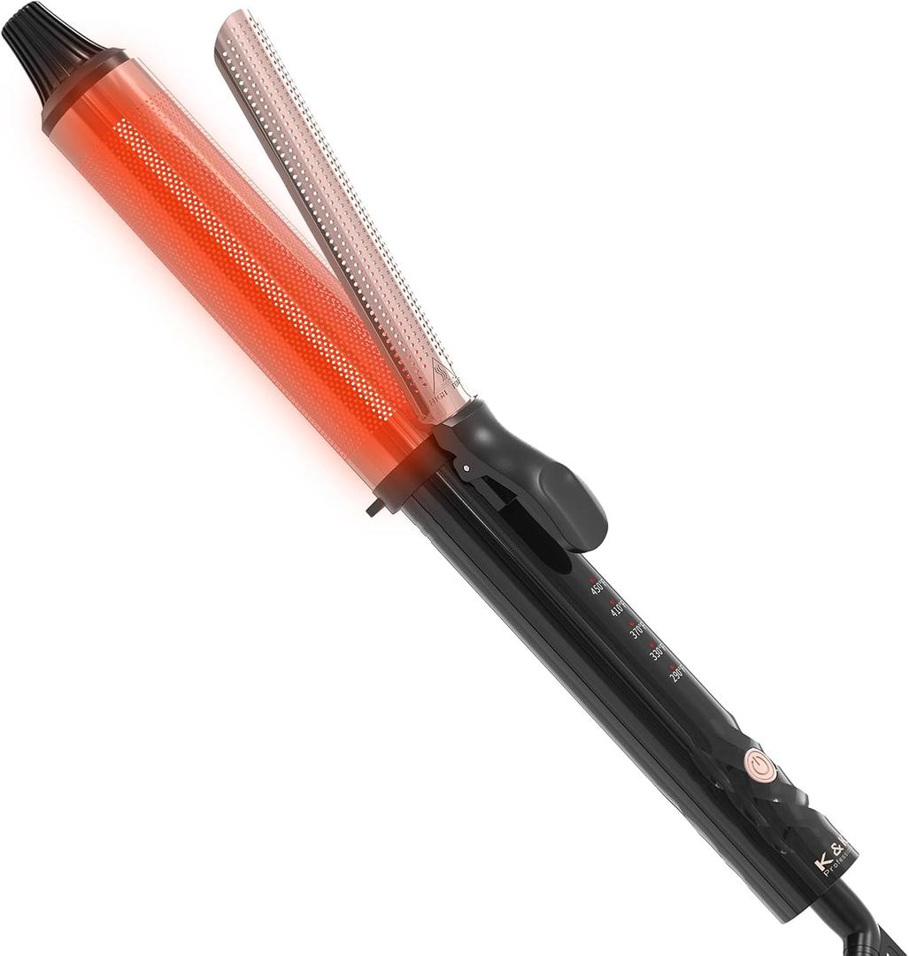 K&K 1 1/2 Inch Red Light Therapy Infrared Heated Curling Iron Curling Wand Ceramic Curling Irons -Creates Root Volume & Loose Curls Volume Curls Dual Voltage Cool-AIR TECH Hair Styling Tool