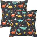 BUWUAUO Dinosaur World Soft Linen Throw Pillow Covers for Farmhouse Home Holiday Decor Decorative Accent Square Cushion Waist Pillow for Couch Sofa Bed Living Room 18"x18"