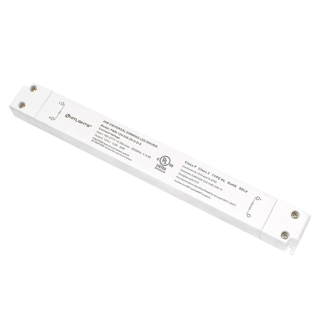 HitLights 36W Dimmable LED Driver Transformer, Power Supply 100-277V AC to 12V DC, Compatible with Lutron Leviton Dimmers, for LED Strip Lights, Constant Voltage LED Projects, UL-Listed