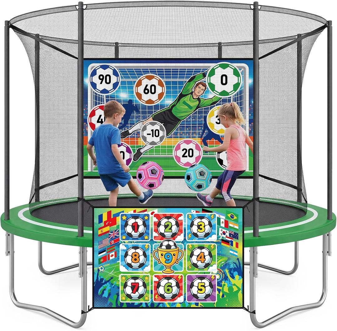 Trampoline Sticky Soccer Ball Game Accessories with 2 Inflatable Balls, Double Side Soccer Goal Target Attachment Fits 8 10 12 14 15 16 FT Trampoline, Indoor Outdoor Lawn Backyard Game