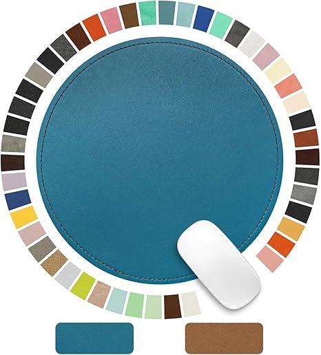 PU Leather Mouse Pad With Stitched Edge Micro-Fiber Base - Non-Slip Waterproof for Computers, Laptop - Round 9 x 9 Inch (Sapphire Blue)