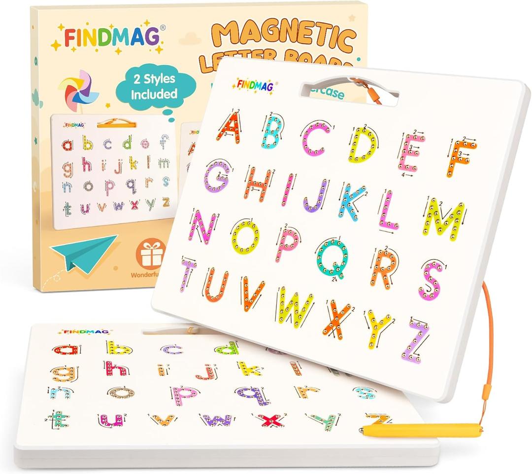 FINDMAG Magnetic Letter Board, Double Sided Alphabet Magnets Tracing Board for Toddlers, Uppercase & Lowercase ABC Boards for Learning Practice, Handwriting, Preschool Educational Gifts for Children (White)