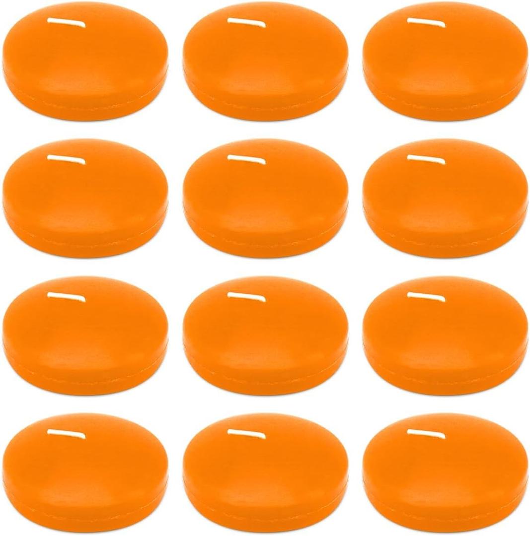 Set of 12 3 Inch Orange Floating Candles Large Unscented Dripless Fall Autumn Colored Pool Water Wax Candles for Vases, Centerpieces at Wedding, Party, Thanksgiving Day Holiday - 10 Hour Burning