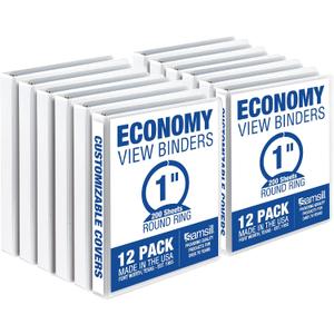Samsill 1 Inch 3 Ring Binders, Economy Round Ring, Clear View Cover, 200 Sheet Capacity - for School, Home, Office - White, 12 Pack