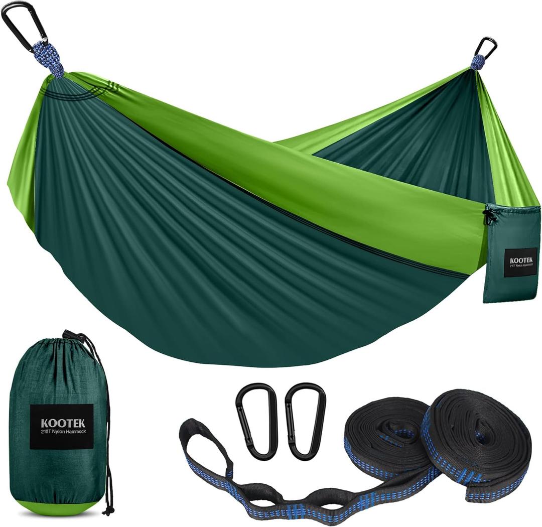 Kootek Camping Hammock 500 lbs Capacity, Portable Hammocks with Tree Straps & Attached Carry Bag, Camping Essentials Gear, Perfect for Outside Indoor Hiking Beach Backpack Travel (Large, Dark Green & Green)