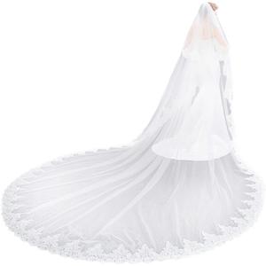 EllieHouse Women's 2 Tier Royal Length Lace Wedding Bridal Veil With Comb L01 (White)