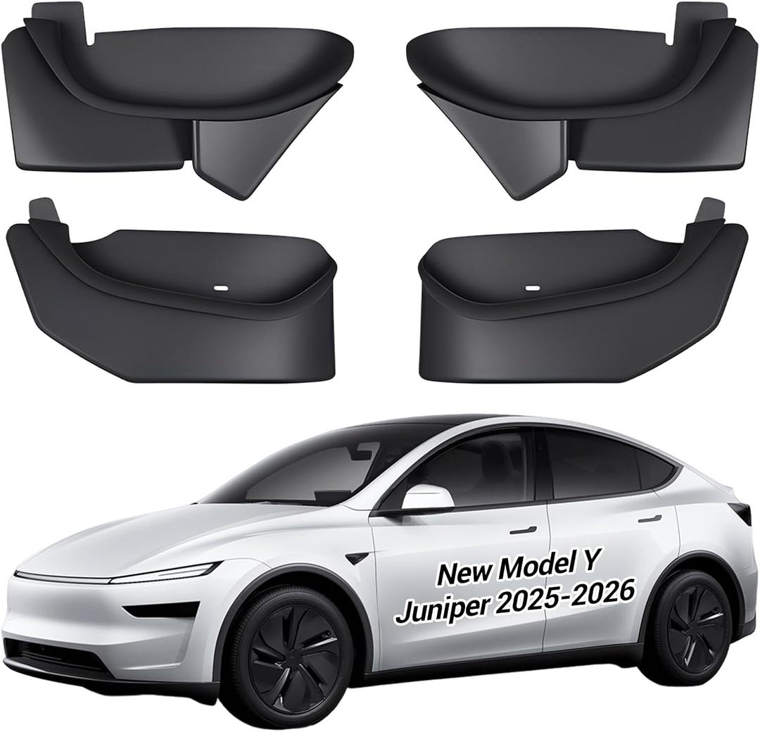 Upgraded 4PCS Door Side Storage Box for New Tesla Model Y Juniper (2025/2026), TPE Door Pocket Inner Organizer Trays with Large Capacity, 2 Extra Storage Bags for Model Y Juniper Accessories, Black