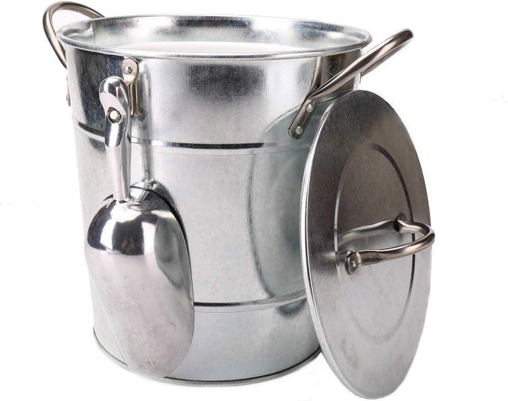 T586 4L Silver Metal Galvanized Double Walled Ice Bucket Set With Lid And Scoop