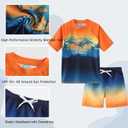 Boys Rash Guard Swimsuits Set for Boys Short Sleeve Swim Shirts with Trunks 2 Piece Quick Dry Swim Set (Blue)