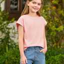 2 x Haloumoning Girls Summer Cap Sleeve Shirts Kids Casual Cute Crewneck Tunic Tops Tees 5-14 Years (Pink)