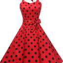 Topdress Women'sVintage Polka Audrey Dress 1950s Halter Retro Cocktail Dress (Small, 01red/Black Dot)