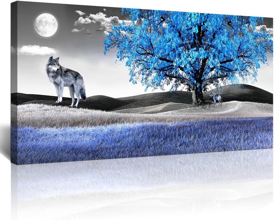 Lapremoly Large Black And White Wall Paintings Canvas Wall Art For Living Room Wall Decor For Bedroom Modern Office Decoration Blue Tree Pictures Artwork Wolf Prints Art Room Home Decor 24x48