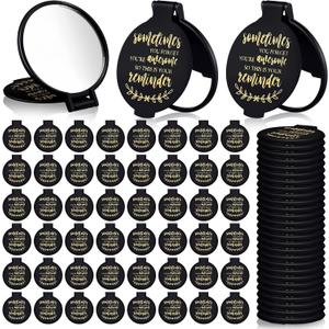 Weysat 48 Pcs Small Compact Mirrors Bulk Gifts for Women 2.8 in Black Inspirational Mini Pocket Purse Mirror Portable Folding Round Handheld Makeup Graduation Appreciation Gift for Coworker Employee
