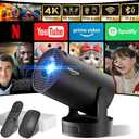[Built-in Apps & 2025 Upgraded] Mini Projector with WiFi 6 and Bluetooth 5.4 Support 4K 1080P Auto Keystone 180 Rotatable Projector Portable Compatibile with HDMI/TV Stick/Memory Stick/Laptop, Black