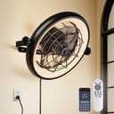 Wall Mount Fan with Remote/App Control, 16" Quiet Wall Mounted Fan with Light, 3 Color Dimmable, 6 Speed, 1/2H Timer, 360 Adjustable Tilt Plug in Ceiling Fan for Garage, Home, Greenhouse, Patio