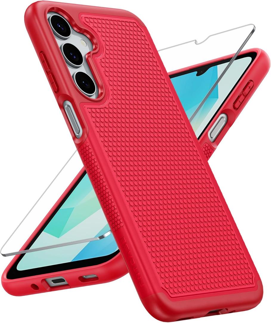 FNTCASE for Galaxy A17/A16 5G Phone Case - Samsung A17 Military Grade Drop Protection, 14ft Drop Tested, Screen Protector Included, Anti-Slip Matte Textured, TPU+PC Dual Layer Shockproof Cover (Red)
