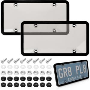 2 Pack License Plate Protector, Plate Cover for Car Plastics Front/Rear License Plate Covers (Awith Border)