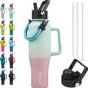 BJPKPK Insulated Water Bottles with Straw Lid, 40oz Metal Water Bottle with 2 lids & Paracord Strap, Double Wall Stainless Steel Tumbler with Handle, Reusable Cups, Mugs, Thermo, Marshmallow