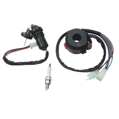 Adsspro Motorcycle 4 Wires Ignition Switch Key with Cap+3 Function Left Starter Switch +Spark Plug for 50cc 70 cc 90cc 110 cc 125cc 150cc TaoTao SUNL Chinese ATV Quad Dirt Bike Scooter 4 Wheeler