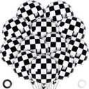 Checkered Balloons, 12 Pcs Checkered Racing Foil Balloons, 18 Inch Black and White Checkerboard Mylar Balloons for Race Car Birthday Party Supplies Decoration