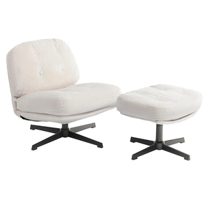 HollyHOME Modern 360°Swivel Accent Chair with Ottoman, Upholstered Comfy Reading Chair and Footstool, Fabric Lazy Chair with Soft Cushion, Lounge Sofa Chair for Living Room, Bedroom, Beige