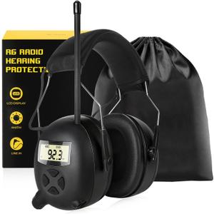 BJKing AM/FM Radio Headphones with Digital Display, 30dB AM FM Hearing Protection Safety Ear Muff, Ear Protection Headphone for Mowing, Landscaping, Shooting and Construction-Black