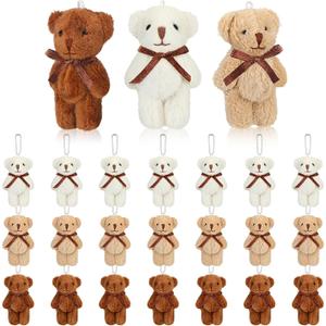 Jenaai 24 Pack Mini Bears with Bow Tie 2.35 Inch Plush Stuffed Tiny Bears Doll Bulk Small Animal for Graduation Gift Birthday Gifts Party Favors DIY Keychain Crafts
