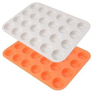 TOSHEX Silicone Muffin Pan 12 Cup Regular Silicone Cupcake Pan [2 Pack] Non-stick Silicone Molds Great for Making Muffin Cakes, Bread, Tart, Brownies (Cream & Orange, 2 Pack 24 Cup Mini)