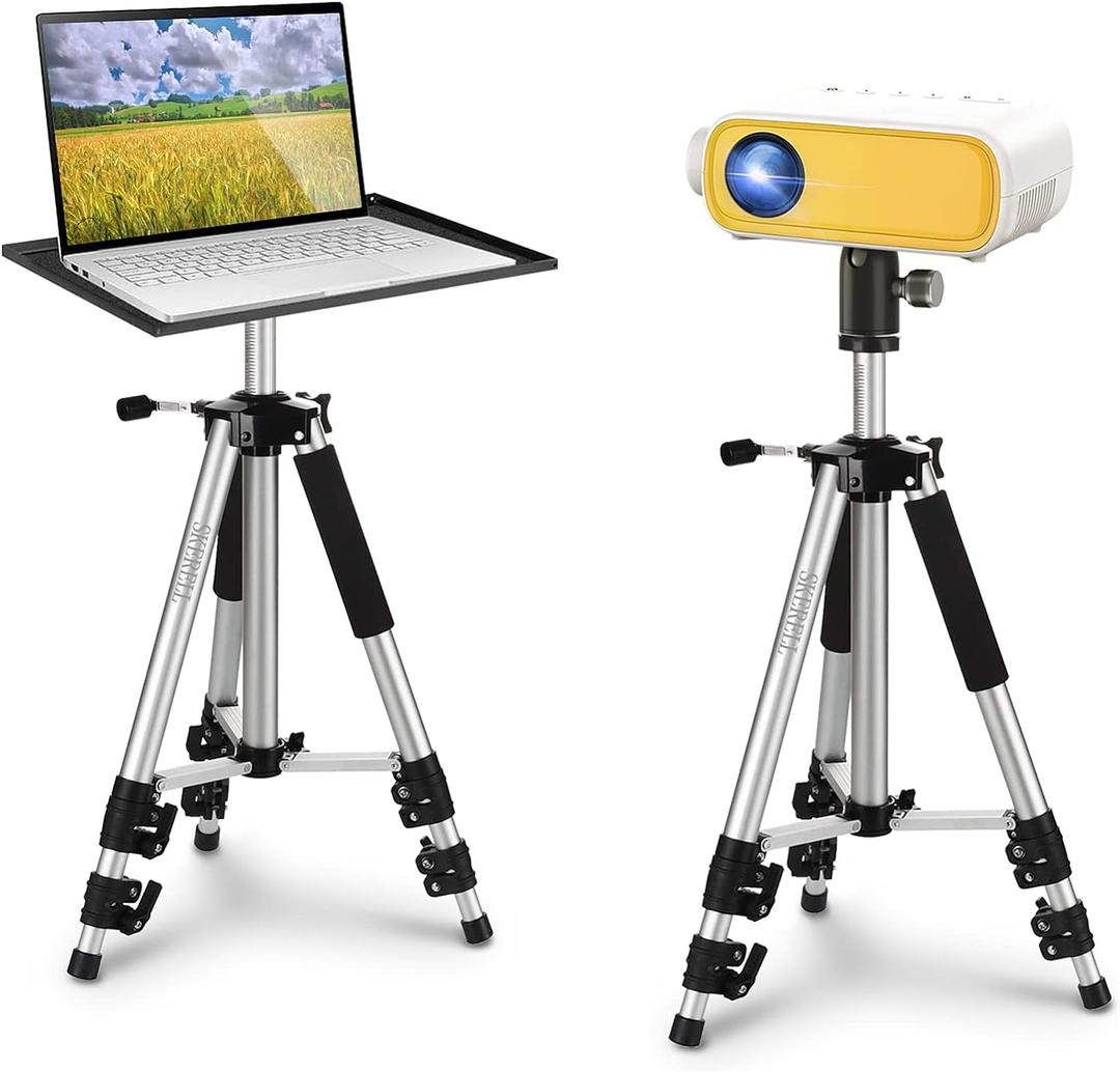 SKERELL Projector Stand Tripod Adjustable: Universal Laptop Standing Height from 17" to 48" with Tray Ball Head Carry Bag for Computer Camera (Silver)