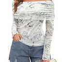 ZAFUL Women's Sexy Off The Shoulder Mesh Tops Classy Sheer Stretchy Slim Fit Shirts Party Going Out Blouse  (Large)