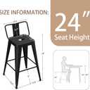 24Metal Bar Stools Set of 4, Counter Height Stools with Removable Back, Black Barstools for Kitchen Island