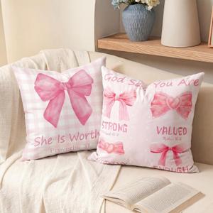 Unittype 2 Pcs Christian Pillow Covers 18x18, Pink Bow Bible Verse Decor