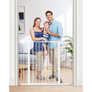 keny 36" Extra Tall Baby Gate for Doorways, Fits Openings 29.7" to 46" Wide, Auto Close Pressured Mounted Dog Gate for Stairs, No Drilling Easy Install Pet Gate, White