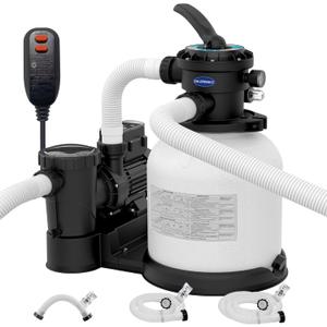 Sand Filter Pump for Above Ground - Flow Rate 3882 GPH, Up to 25K GAL, Pool Pumps above Ground Includes 6 Way Value, Digital Timer, GFCI Plug, 6.17 lbs of Filter Balls, and 3 Pack Hose(20", 40", 120")