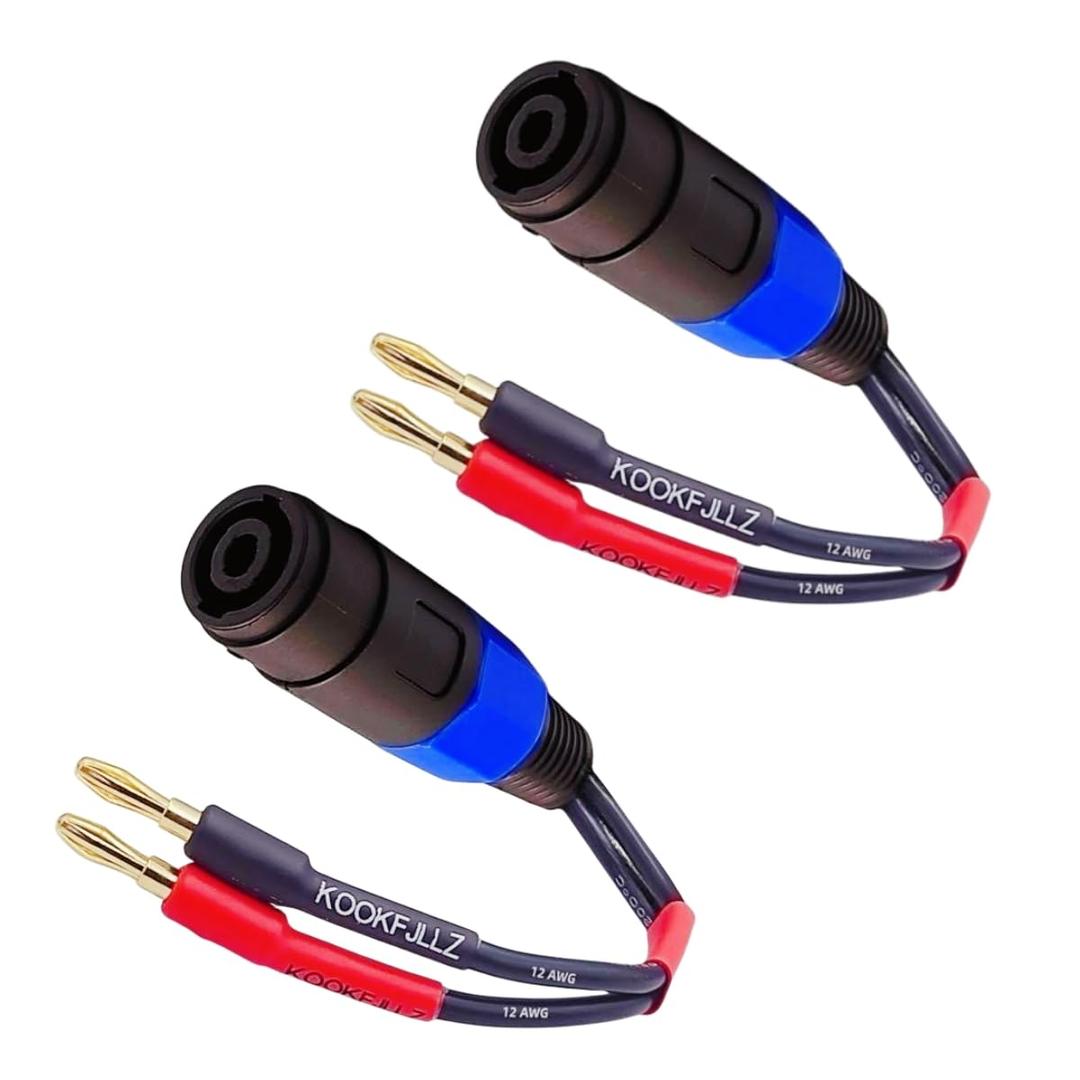 Speaker Cable Adapter - 4mm Banana Plug to Speakon Female Connector, 12AWG Professional Audio Cable for Amplifiers, Subwoofers, Stage Monitors (2-Pack)