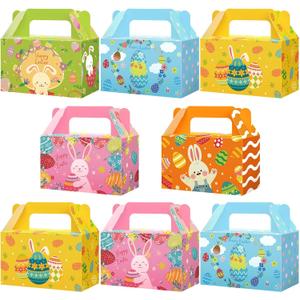 Abbylike 50 Pcs Easter Bunny Treat Boxes for Candy Cookies Easter Party Favors Cute Cardboard Foldable Treat Gift Boxes with Handles Spring Birthday Holiday Goodies