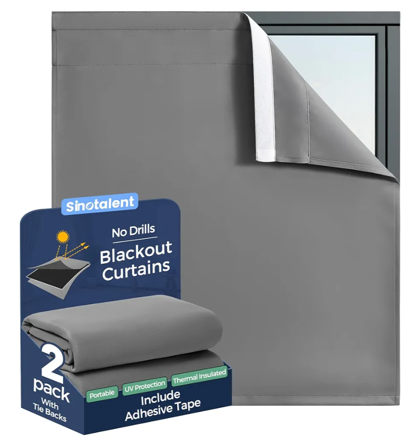 Portable Blackout Curtain No Drill Blinds, Easy Install Blackout Window Cover Bathroom Curtains, Light Blocking Window Curtain Panels Pack of 2pcs. (Gray, 29" W x 30" L)
