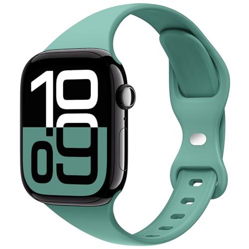 STG Sport Band Compatible with Apple Watch 38mm 40mm 42mm 44mm, Soft Silicone Slim Thin Narrow Replacement Strap Compatible for iWatch SE Series 6/5/4/3/2/1 (Cactus, 42/44mm), Set of 3