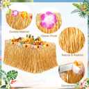 Fovths 4 Pack Luau Grass Table Skirt 9 Feet x 29.5 Inch Hawaiian Grass Table Skirt with Flowers Natural Hawaiian Party Decorations for Luau Birthday Summer Beach Party Supplies, Dark Straw Yellow