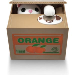 Matney Stealing Coin Cat Box- Piggy Bank - White Kitty - English Speaking