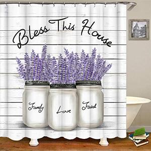 RnnJoile Purple Shower Curtains Lavender Bath Curtain Lilac and Gray Bathroom Decor for Country Farmhouse with Hooks 72" x 72"