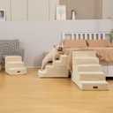 Dog Stairs for Small Dogs & Cats, 3-Step Non-Slip Pet Steps for Couch Sofa and Chair, Beige, 13.6" H