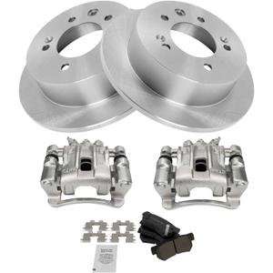 TRQ Rear Brake Pad & Rotor Kit Brake Caliper Brake Pads Brake Rotor Semi-Metallic Compatible with 2009-2010 Hyundai Elantra
