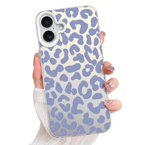 Jefonha Compatible with iPhone 16 Plus Case Cute Aesthetic for Women Girls, Cool Leopard Cheetah Print Phone Case Trendy Girly Glossy Slim Shockproof Protective Cover, Grey Blue