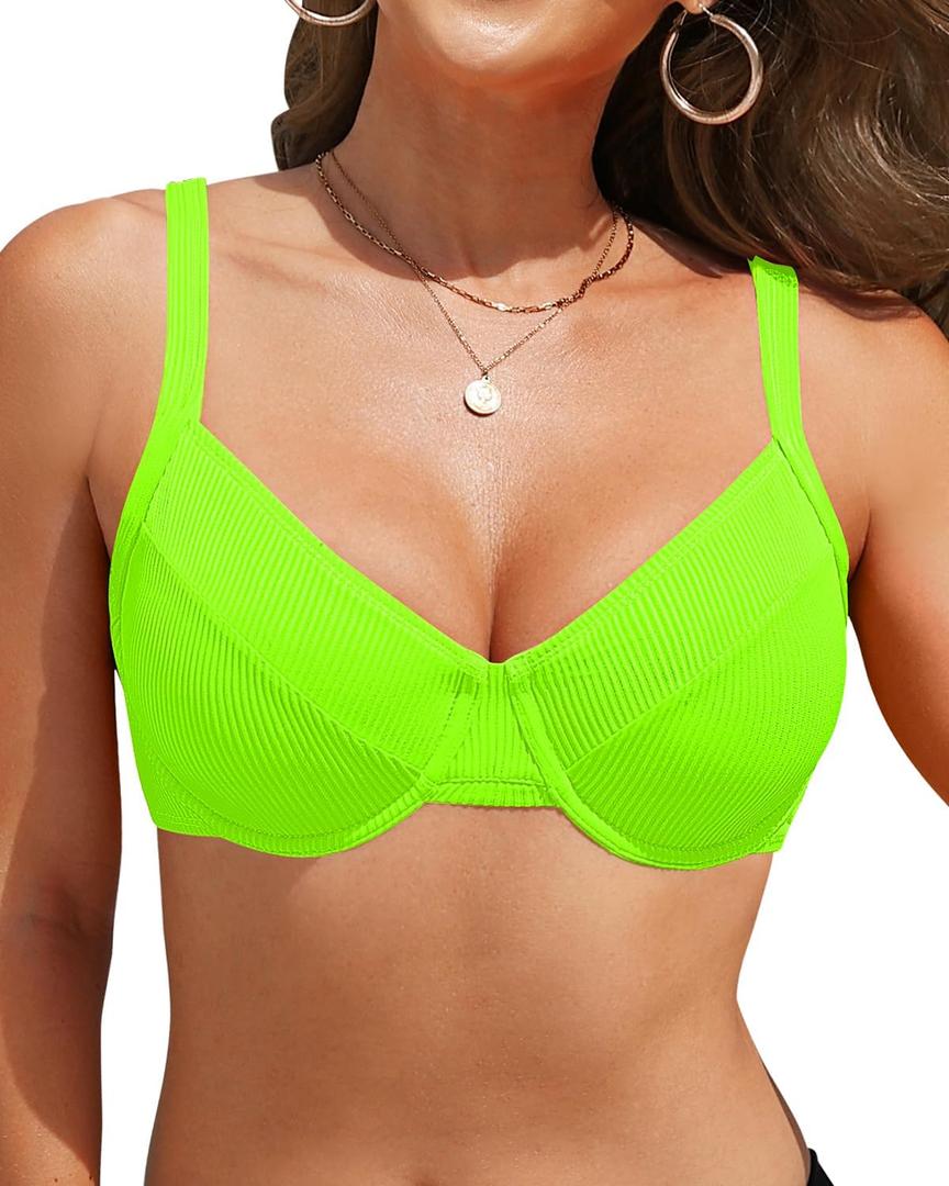 Women Underwire Bikini Tops - Push Up Swim Top Only Bra Swimsuit Tops 2025 Bathing Suit Top (Small, Neon Green)