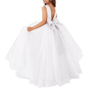 MCieloLuna Flower Girls Satin Tulle Princess Pageant Dress for Wedding Kids Pearls Prom Ball Gowns with Bow-Knot (2, White)
