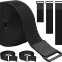 1.5In x 32Ft Cable Straps Heavy Duty With 40 Buckles, Black Hook and Loop Straps, Reusable Cable Ties for Organizer or Storage