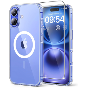 TAURI for iPhone 16 Case, Compatible with MagSafe, with Screen Protectors, Anti-Yellowing Military-Grade Protection, Shockproof Slim Magnetic Phone Case for iPhone 16 6.1", Clear