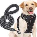 No Pull Dog Harness Adjustable Reflective Oxford Easy Control Small Dog Harness with A Free Heavy Duty 5ft Dog Leash (S (Neck: 13"-18", Chest: 17.5"-22"), Black Harness+Leash)